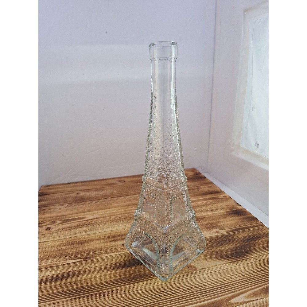 Eiffel Tower Glass Bottle Bud Vase Italy Pressed 10.5" Tall
